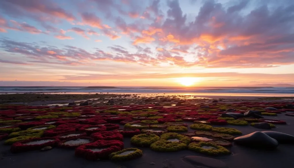 Image of Agate Beach with tidepools and a sunset