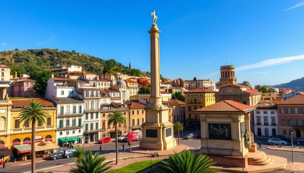 Image of Ajaccio cityscape with a Napoleon monument