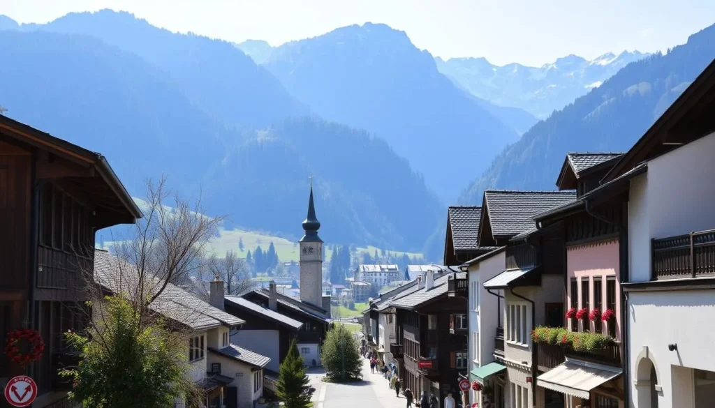 Image of Andermatt town with its charming streets and traditional Swiss chalets