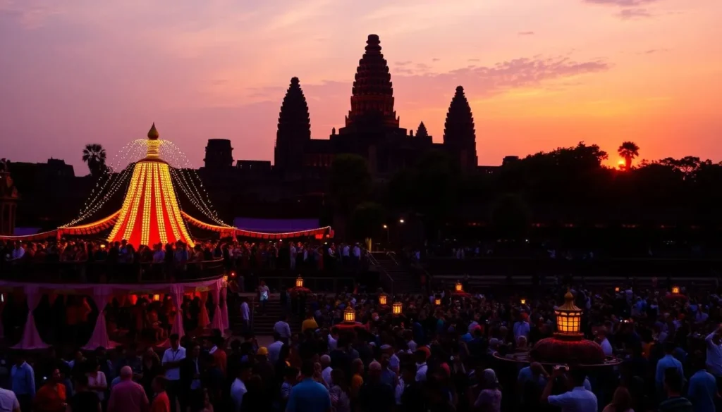 Image of Angkor Wat during the Angkor Festival at sunset