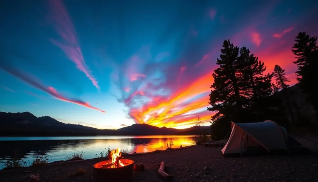 Image of Antelope Lake campsite at sunset