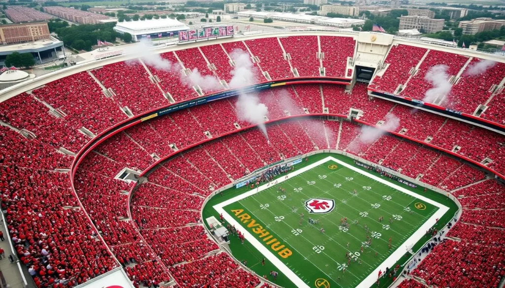 Image of Arrowhead Stadium on game day with a sea of red fans