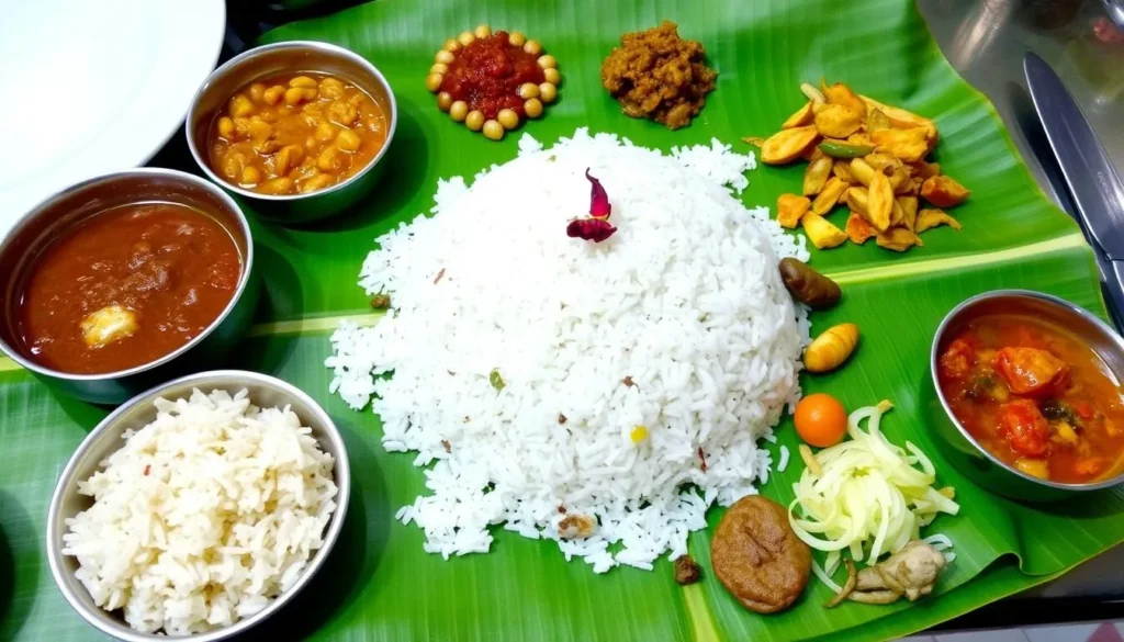 Image of Arunachala Bhavan's banana leaf rice meal