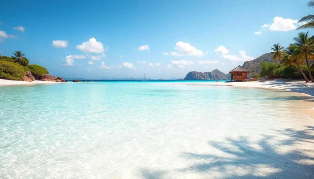 Image of Avea Beach with crystal-clear turquoise water and white sand