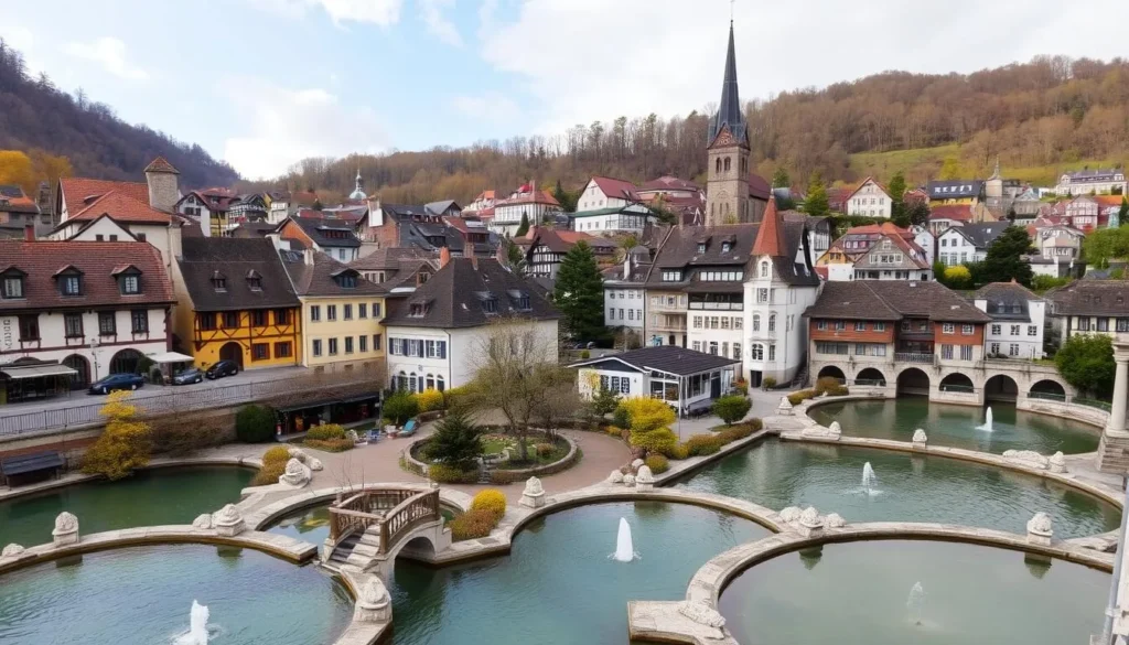 Image of Baden's thermal springs and historic old town