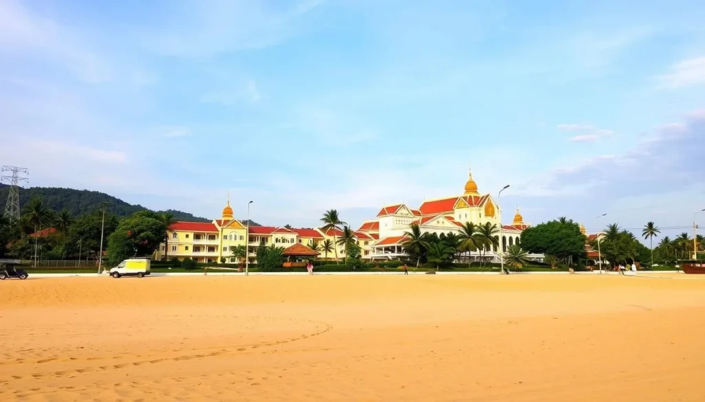 Image of Bangsaen Beach with Burapha University in the background