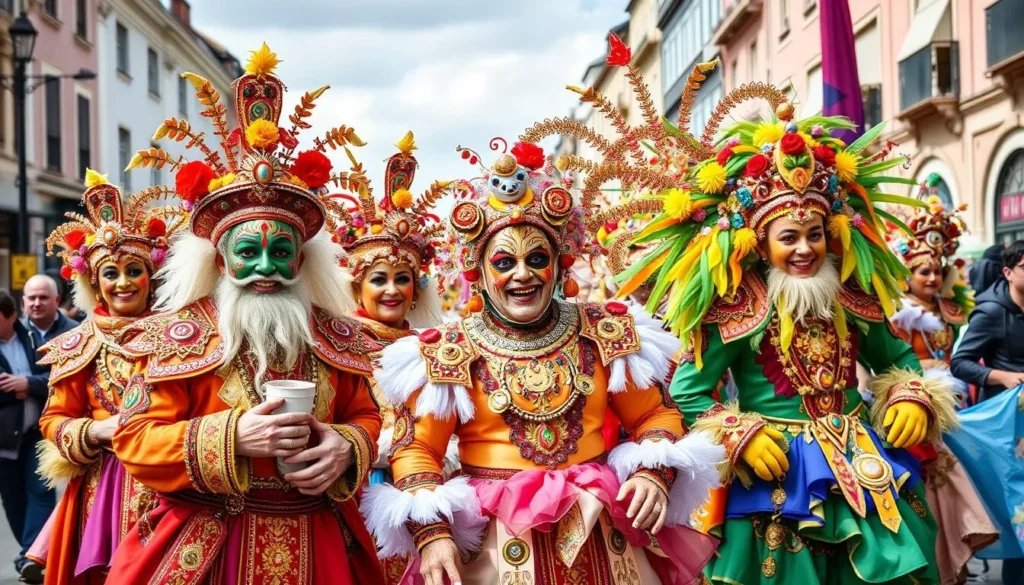 Image of Basel Carnival with participants in elaborate costumes