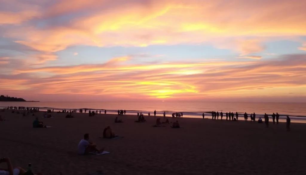 Image of Bastendorff Beach with people enjoying the sunset