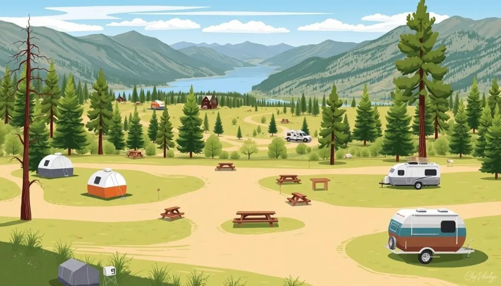 Image of Bear River Group Campground with campsites and Lower Bear River Reservoir in the background