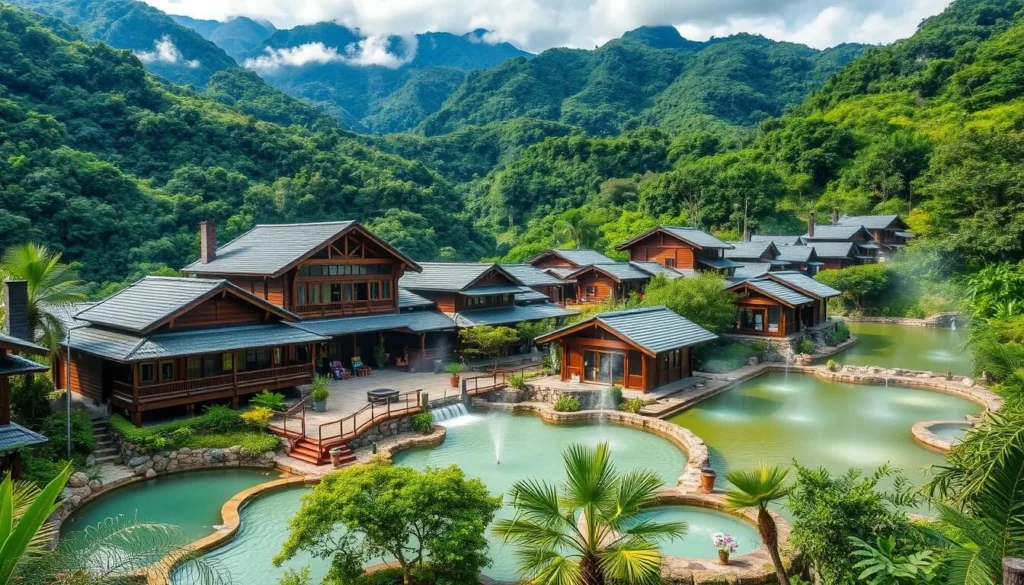 Image of Beitou Hot Springs resort with lush mountain scenery