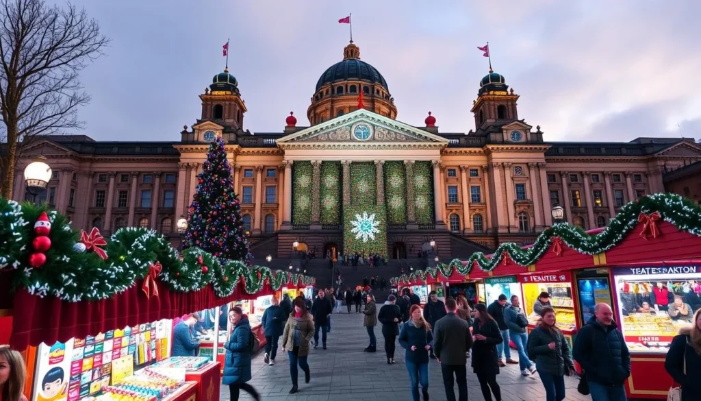 Image of Belfast City Hall with Christmas markets
