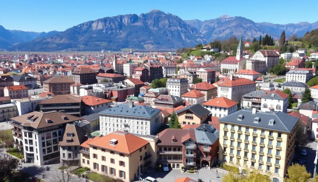 Image of Bellinzona cityscape with various hotels and accommodations