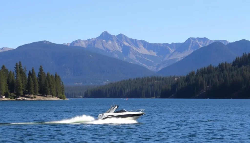 Image of Big Bear Lake with a speedboat