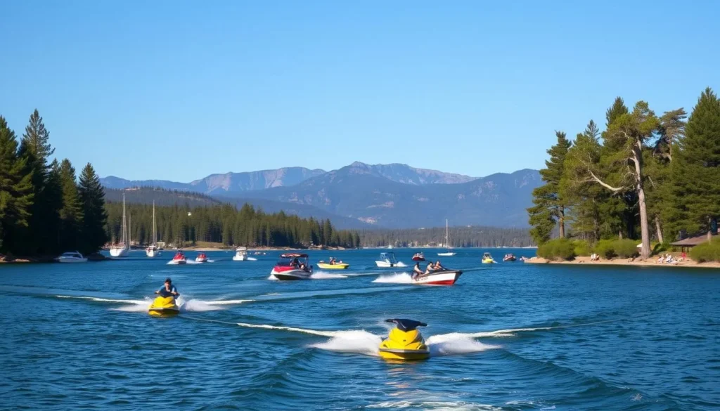 Image of Big Bear Lake with boats and jet skis