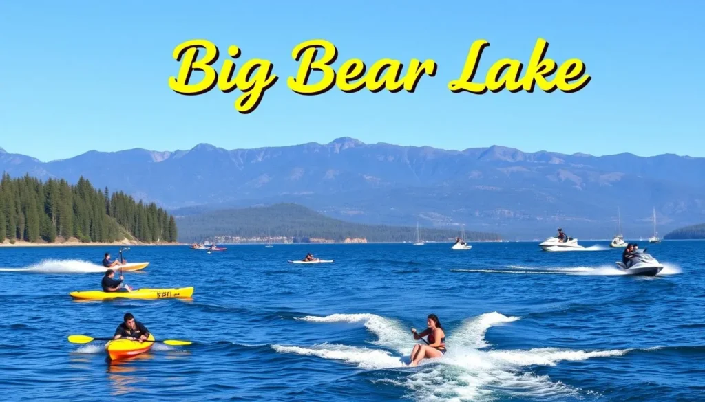 Image of Big Bear Lake with various water sports and activities