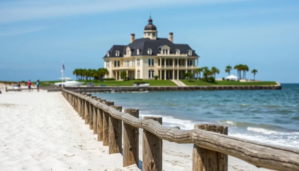 Image of Biloxi Beach with historic Beauvoir in the background