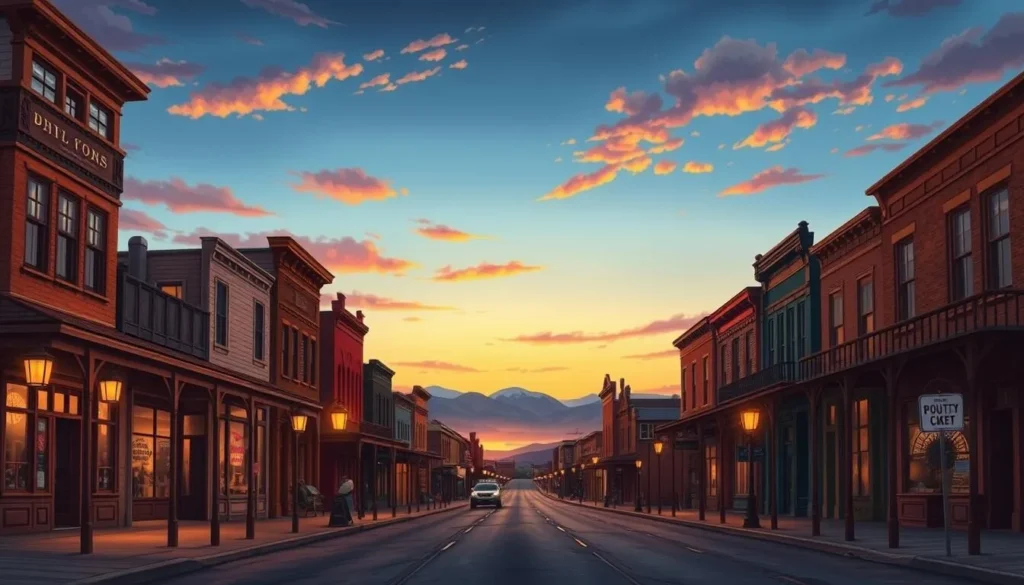 Image of Bodie's main street at dusk