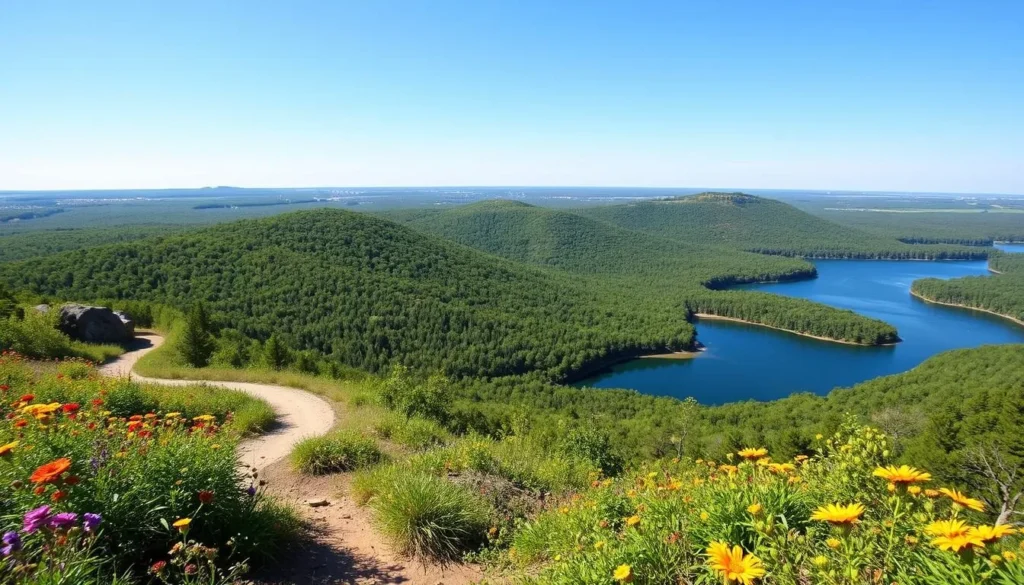 Image of Brown County State Park's scenic landscape with hiking trails and lakes.