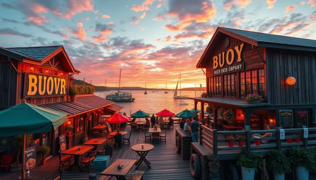 Image of Buoy Beer Company's waterfront view