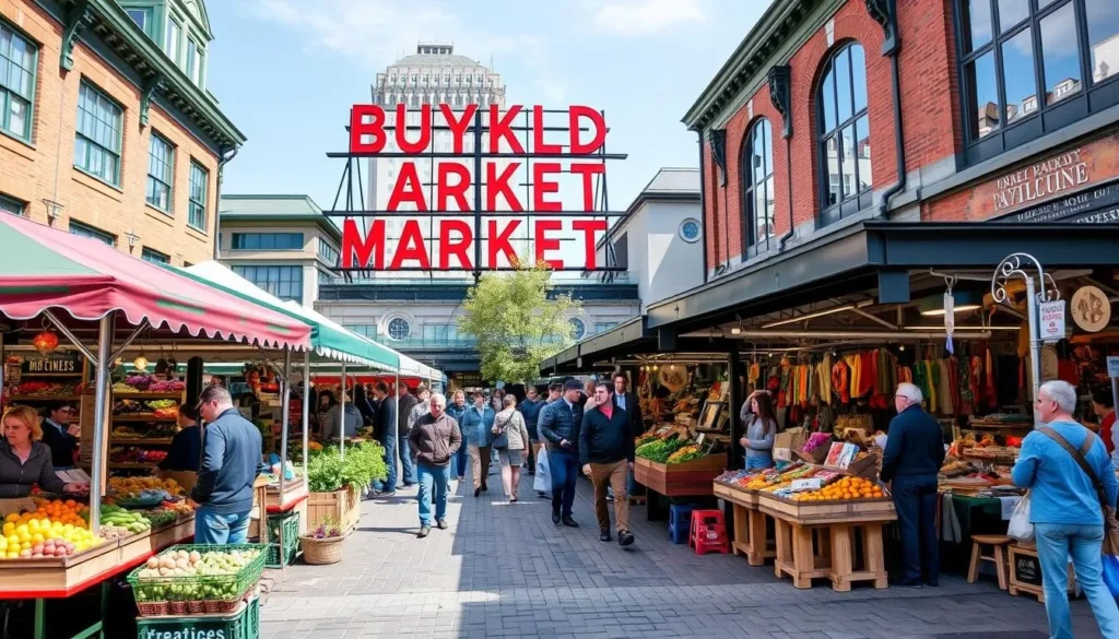 Image of ByWard Market Square with farmers' market stalls and local artisans