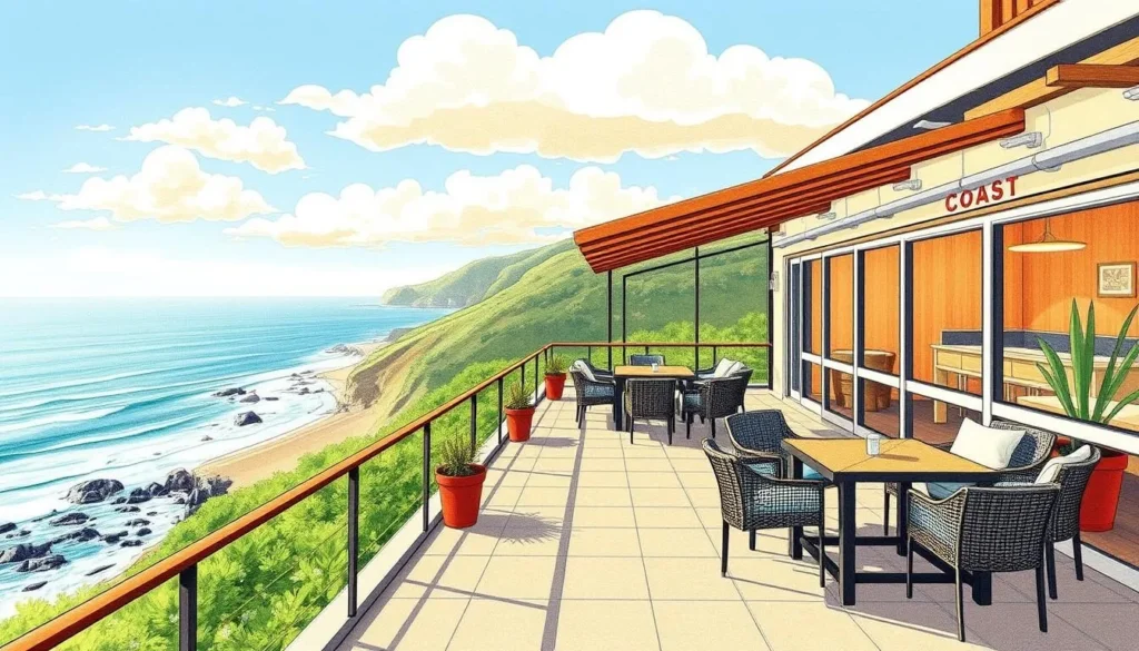 Image of COAST Big Sur's rooftop patio with ocean views