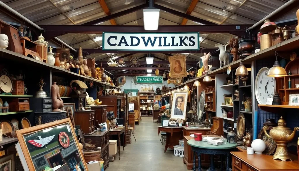 Image of Cadwell's Flea Market interior with various antique booths