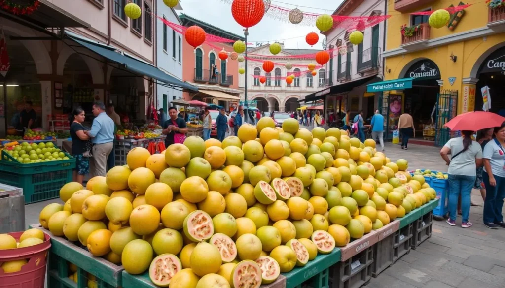 Image of Calvillo main square with guava products