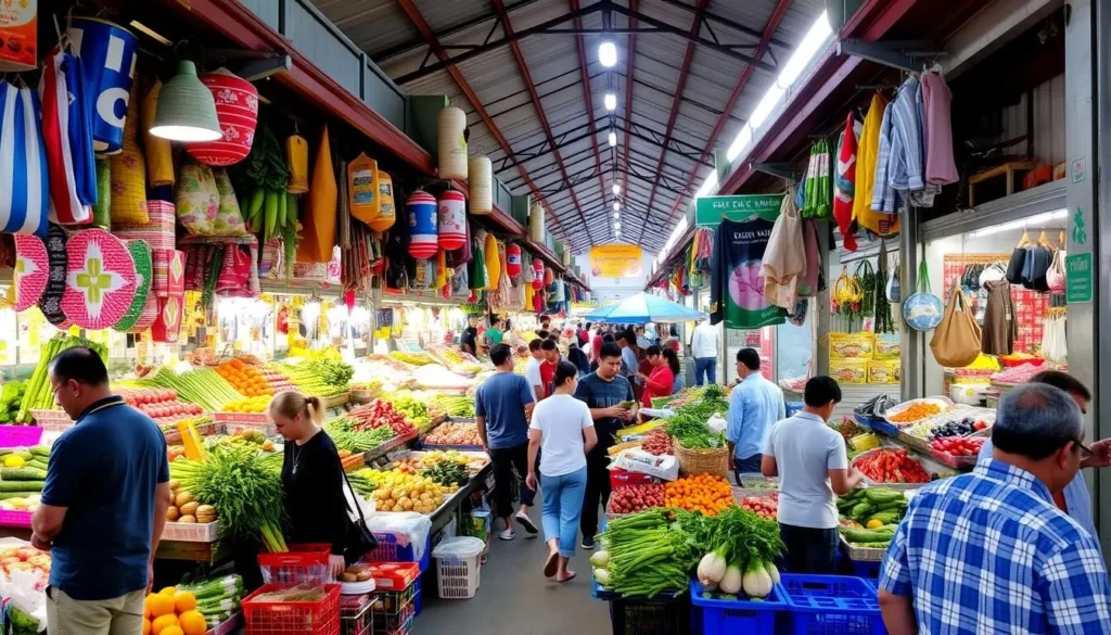 Image of Can Tho Old Market with vendors selling fresh produce and household items