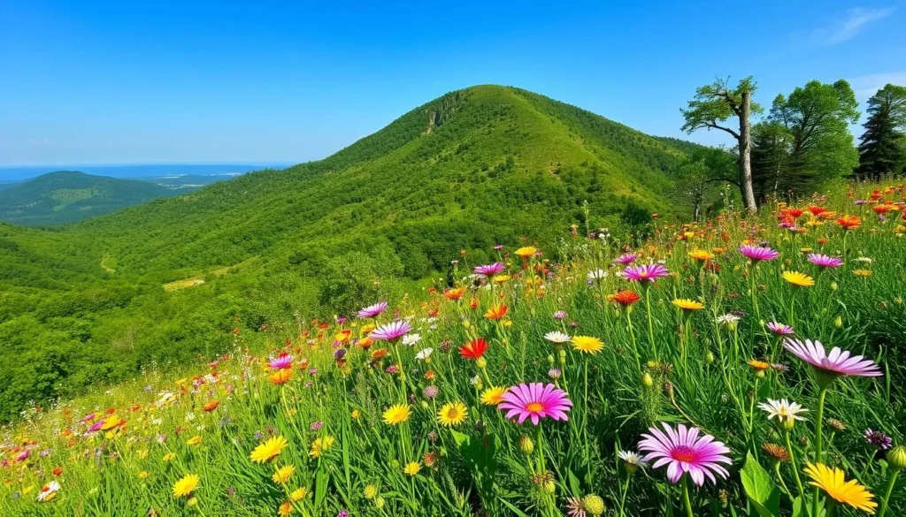 Image of Caney Mountain with wildflowers in bloom