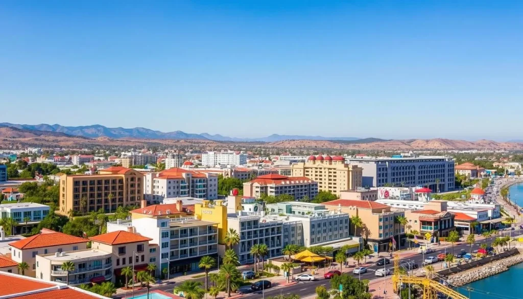 Image of Carlsbad cityscape with various hotels