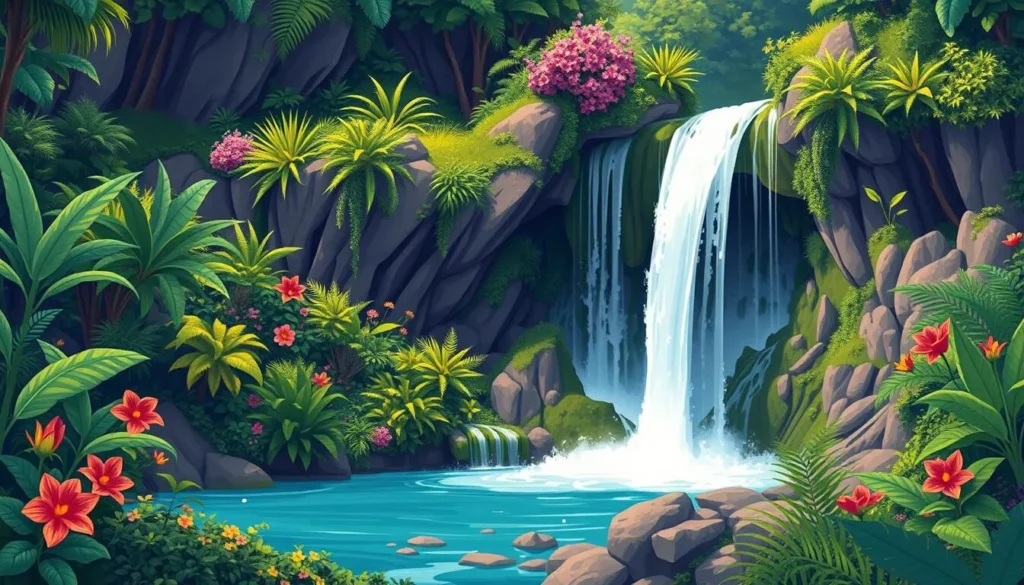 Image of Cascada El Aguacero waterfall surrounded by lush greenery