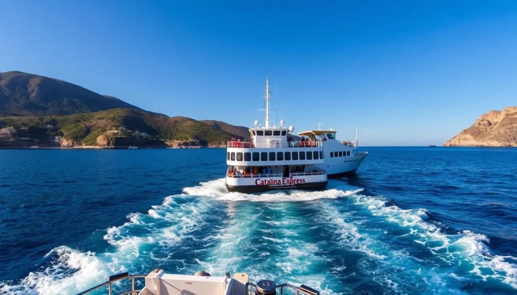 Image of Catalina Express ferry approaching Avalon Bay