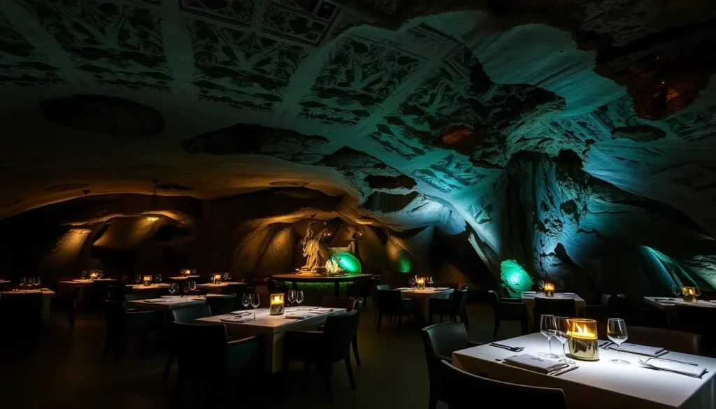 Image of Cavern Restaurant's cave-like interior at Rainforest Wild Asia, Singapore