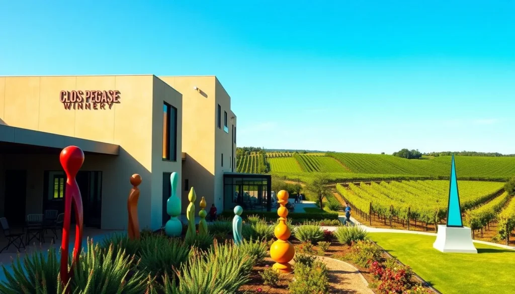 Image of Clos Pegase Winery's postmodern architecture and sculpture garden