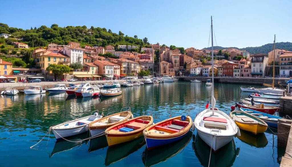 Image of Collioure's colorful harbor and surrounding landscape