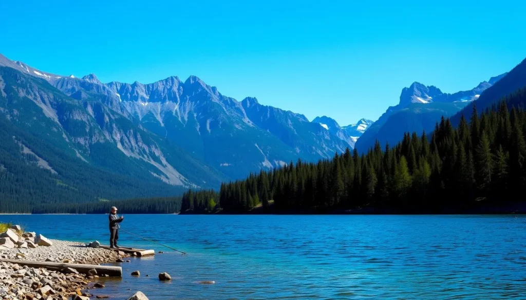 Image of Convict Lake with anglers fishing