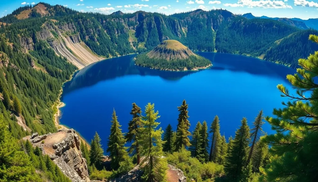 Image of Crater Lake's deep blue waters and surrounding landscape