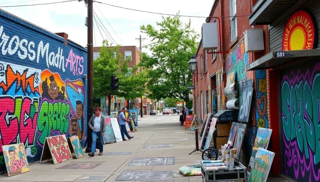 Image of Crossroads Arts District Kansas City with vibrant street art and local artists