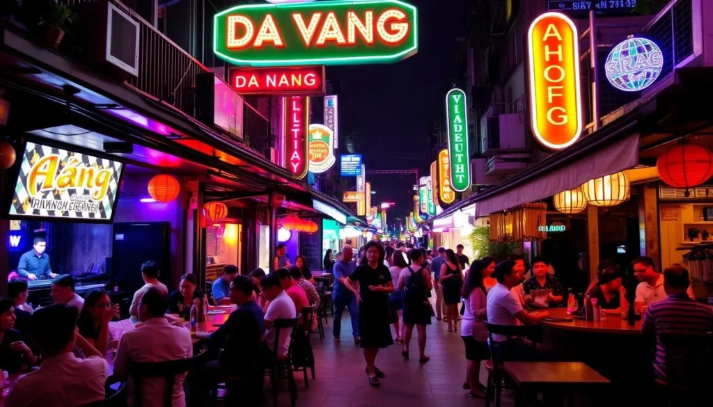Image of Da Nang's nightlife scene with people enjoying bars and live music