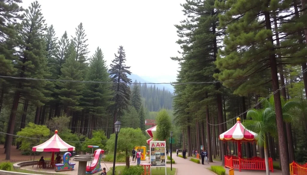 Image of Dahilayan Forest Park with pine trees and adventure rides