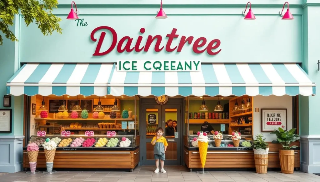 Image of Daintree Ice Cream Company's shopfront with a variety of colorful ice cream flavors on display