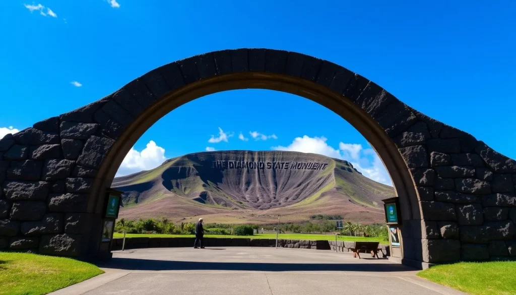 Image of Diamond Head State Monument entrance with a clear view of the monument's iconic crater.