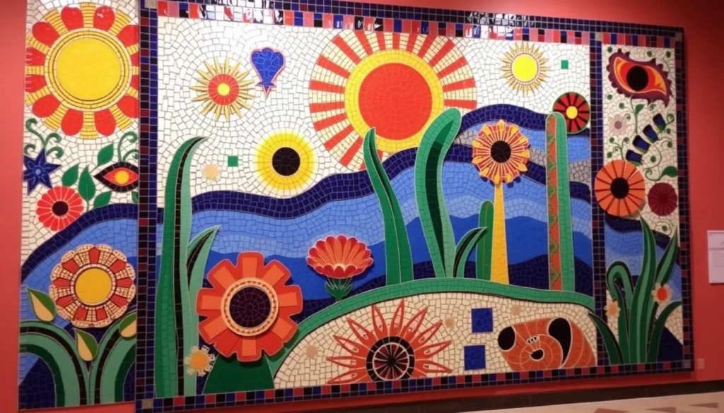 Image of Diego Rivera's mosaic artwork at Casa de los Vientos in Acapulco