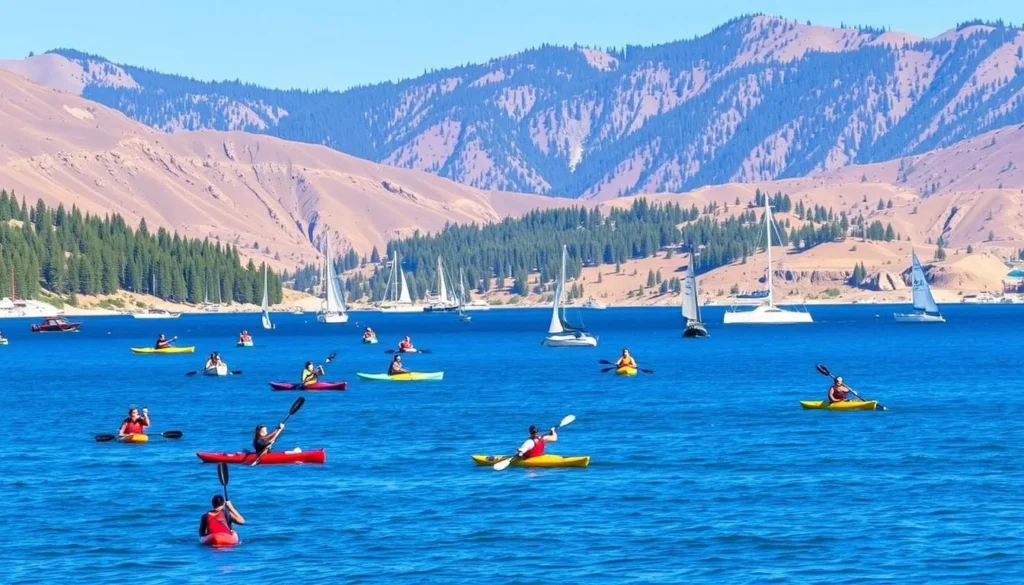 Image of Donner Lake with various water sports activities