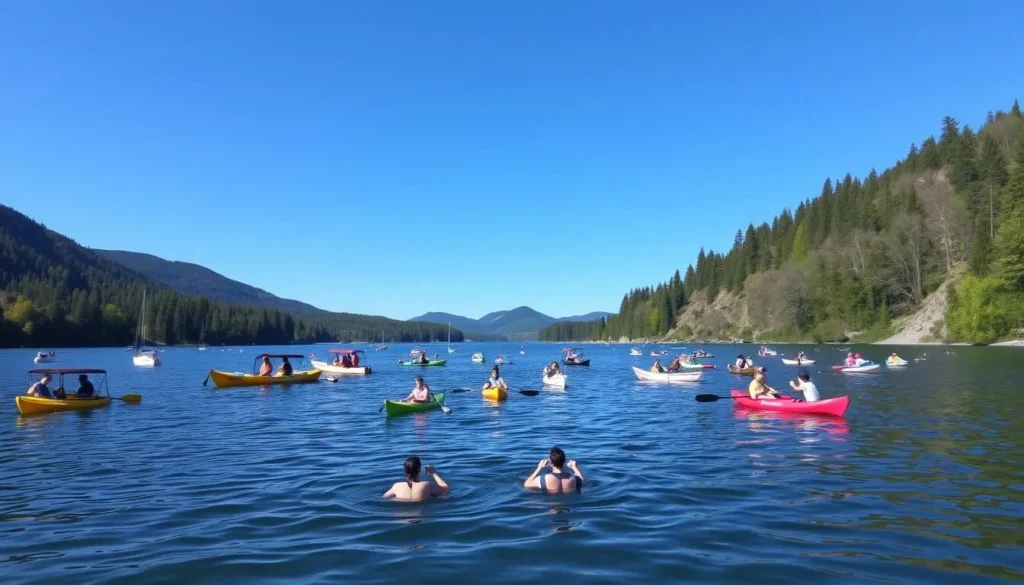 Image of Eagle Lake with boats and people enjoying water activities