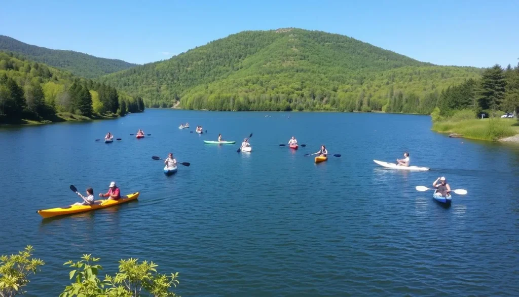 Image of Eastman Lake with various water activities