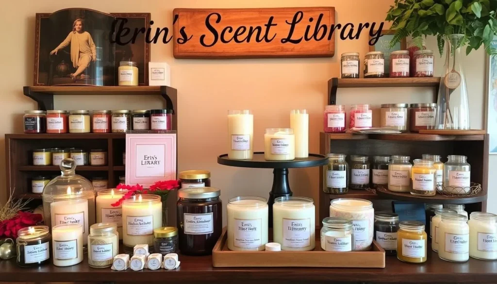Image of Erin's Scent Library in Laurel, Mississippi, showcasing its unique candle and bath product displays.