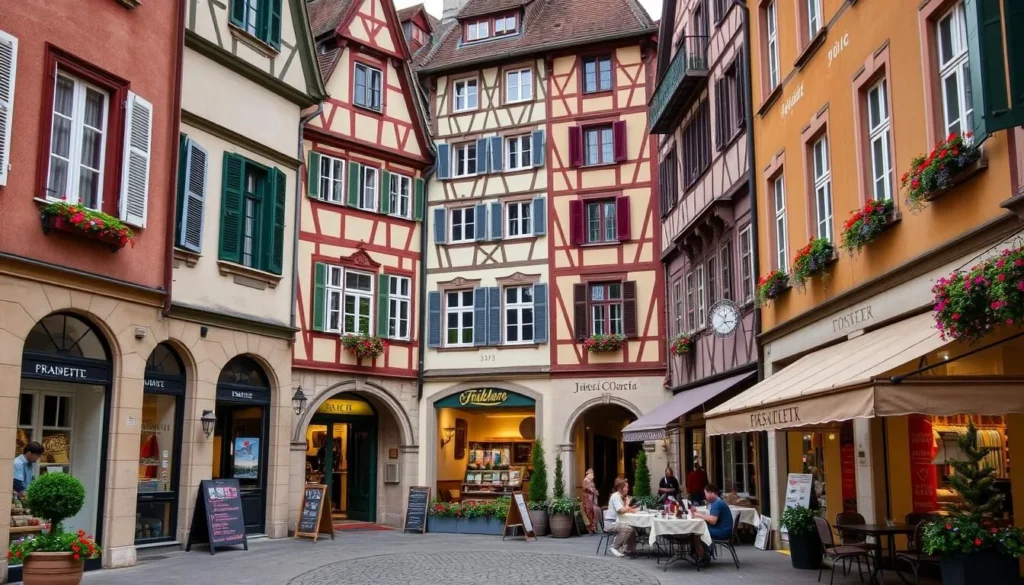 Image of Fribourg's historic center with boutique stores and restaurants