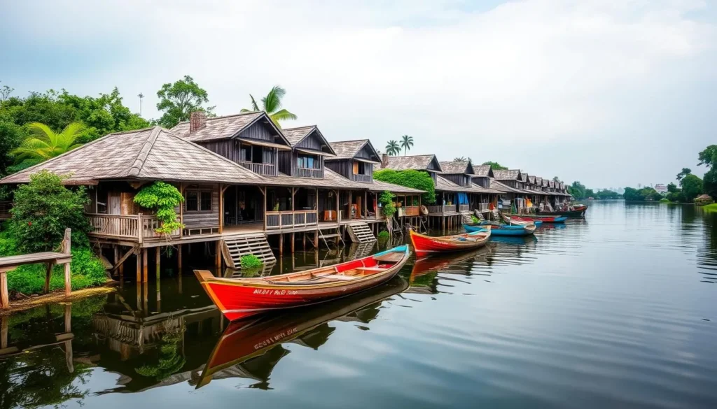Image of Ganvie Stilt Village with traditional boats and stilt houses