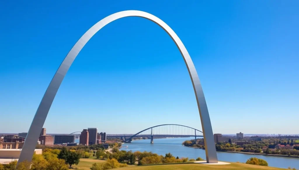 Image of Gateway Arch National Park with the Mississippi River in the background